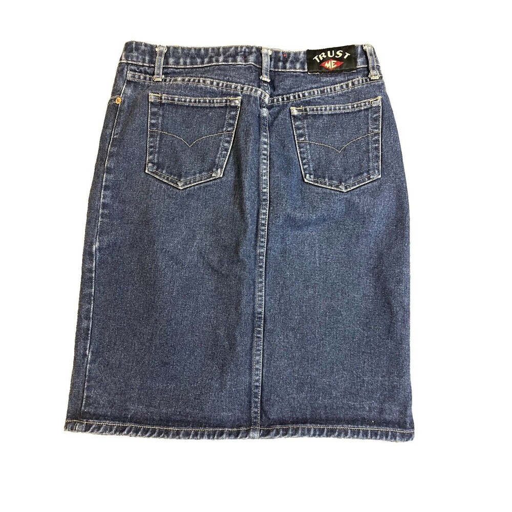 Vintage Trust Me Denim Pencil Skirt With Front Slit Size 7 100% Cotton Boho Chic - Picture 6 of 7